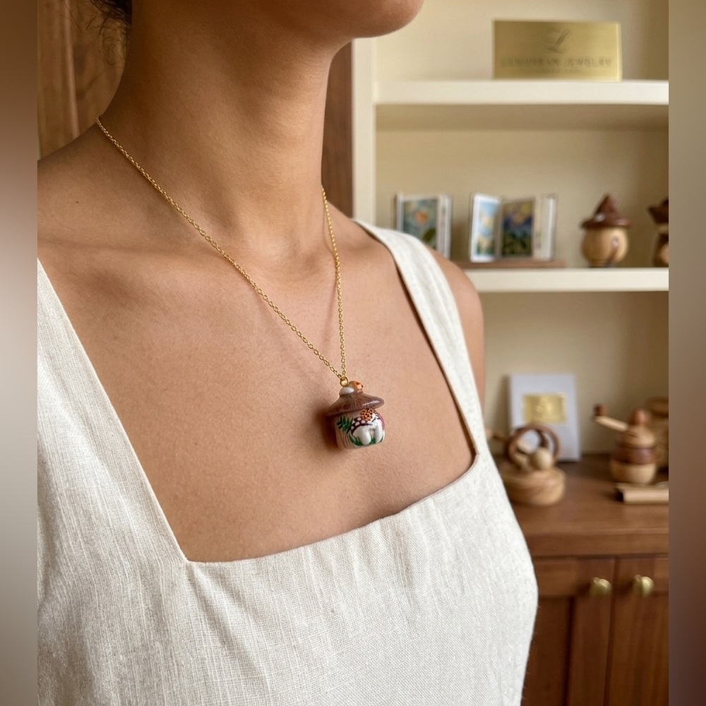 Merry Mushroom 1970s Handmade Vintage Inspired Necklace